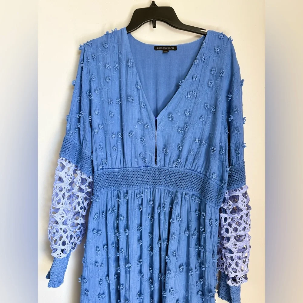Boston Proper Navy Mixed Media Lace Maxi Dress XL - Picture 2 of 10